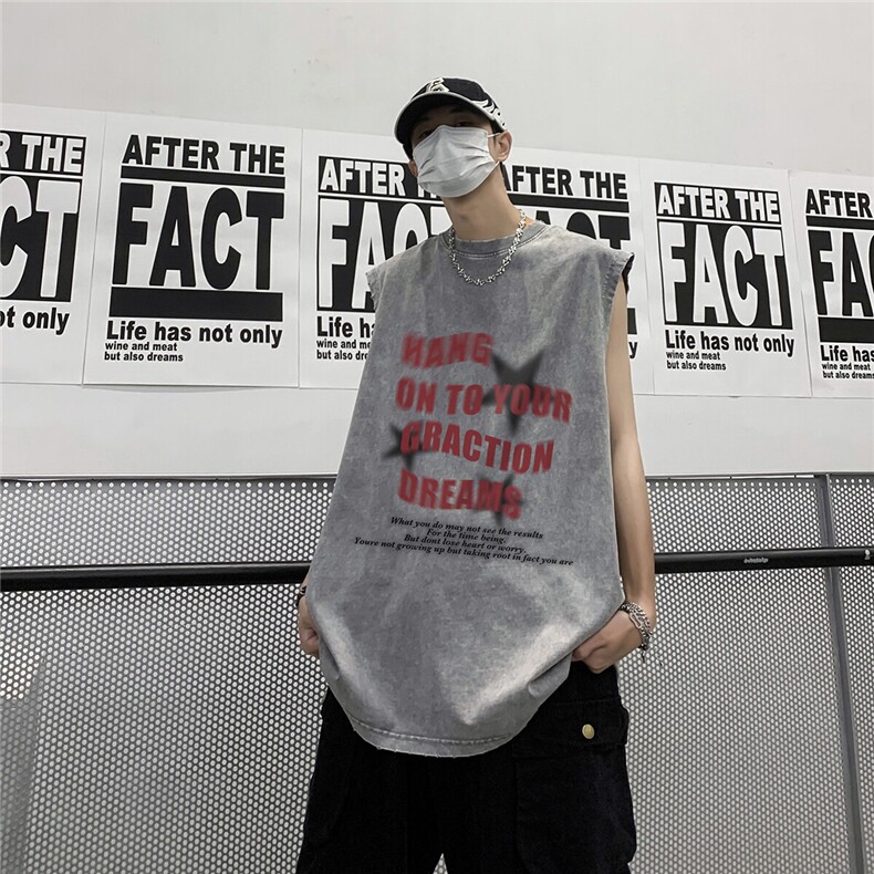 特批2026夏季美式水洗无袖T恤潮流宽松背心 DT247 P35控68图片