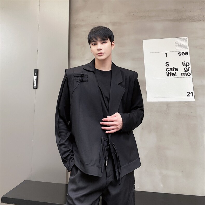 春季时尚新款西服领休闲风盘扣马甲外套百搭A345-231-P105,男装西服,电商A345