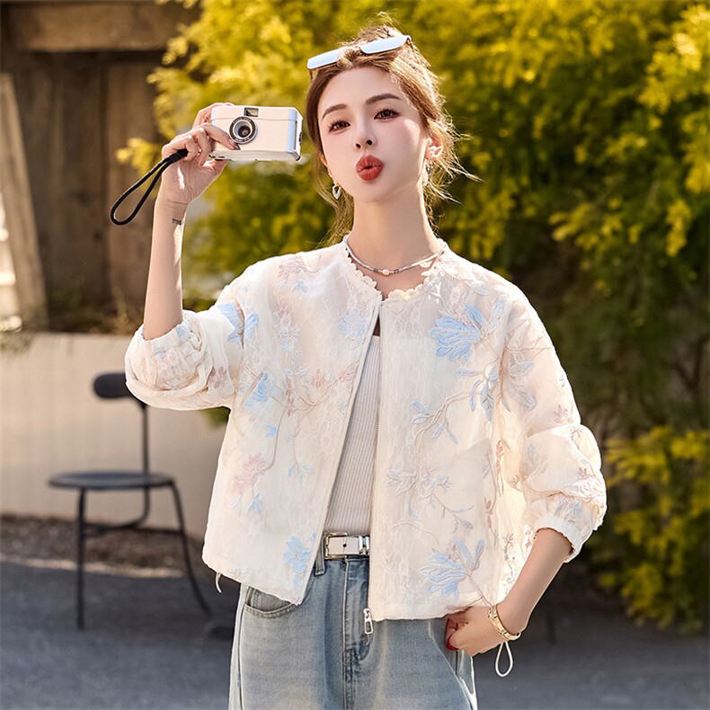 小香风复古刺绣洋气短外套女2025春夏新款独特超好看轻薄防晒上衣,女装短外套,韩宇舍