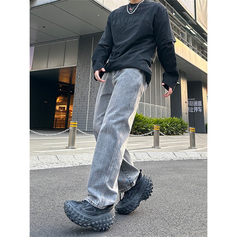 美式高街vibe风直筒长裤欧美痞帅男hiphop复古水洗拼接工装牛仔裤,男装牛仔裤,星座301D-4(原星座1004-4）