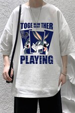 YT26234-P30亚短袖t恤男大码五分袖男宽松七分袖港风模特，男装T恤，电商A040