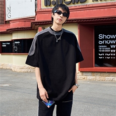 300克得物重磅100纯棉宽松撞色结构感短袖T恤男RH5017-特P35，男装T恤，星座610B-1