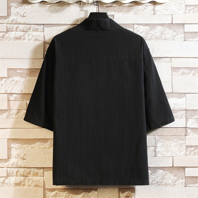 HF59055-P40风汉服男开衫外套七分袖道袍砖墙挂拍,男装民族服装,电商A040A
