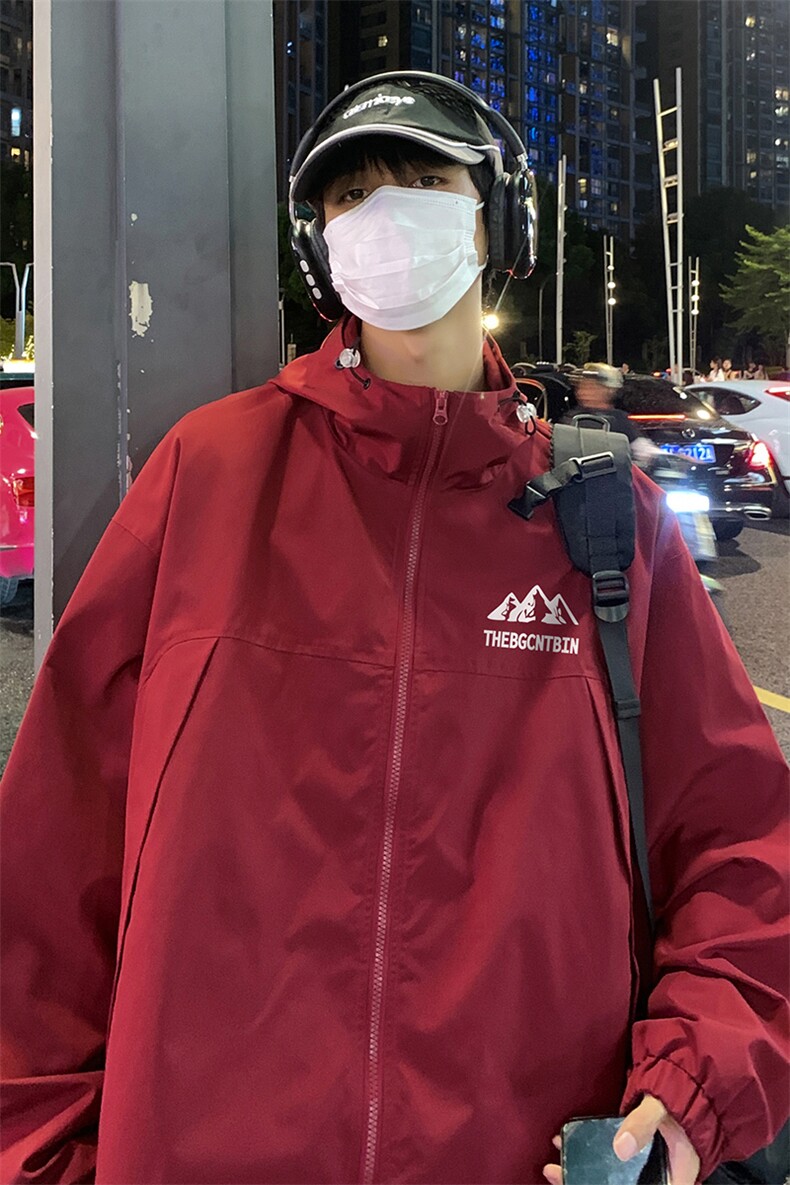 港风夜景时尚宽松字母印花连帽冲锋衣夹克F381P65控88,男装夹克,电商A247