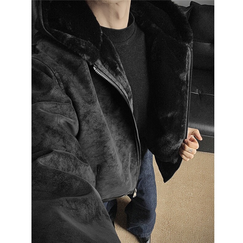 冬季连帽pu皮加绒皮棉衣座山雕男装加绒连帽棉服情侣外套S533特90,男装皮衣,电商A233-1