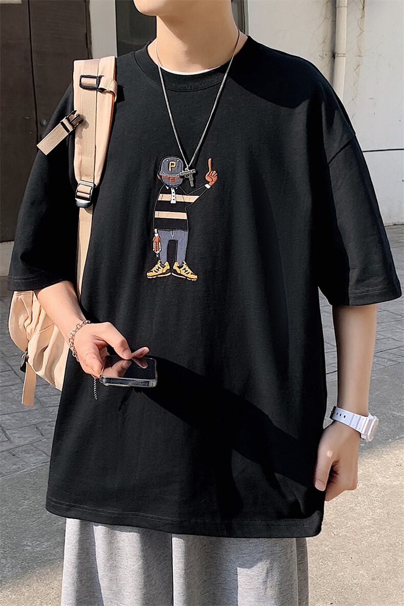 得物抖音40支双纱高品质港风休闲半袖纯棉短袖T恤男女T7223-P40,男装T恤,电商A441-1