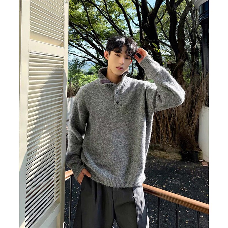 秋冬图半高领毛衣男高级感慵懒纽扣针织衫外套-A2329TP68,男装针织衫/毛衣,电商B241