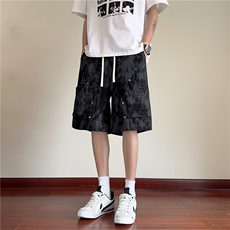 抖音品质夏季新款扎染灯芯绒宽松休闲短裤B315-K25529-特p25控48，男装休闲裤，电商B315
