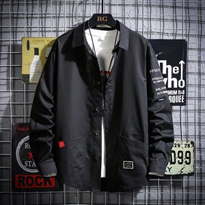 2021春季格风日系大码男字母印花休闲布标宽松衬衫C559-P45图片