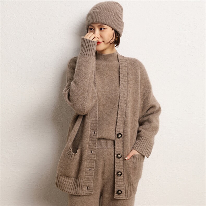 开衫女V领秋冬慵懒软糯休闲宽松保暖羊绒针织衫,女装羊绒衫,五色羊羊绒