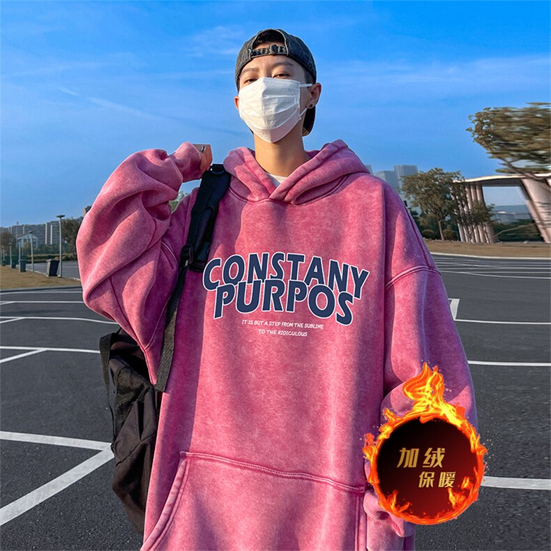 直播品质500克重磅美式印花做旧加绒加厚水洗卫衣冬SL1675特P65,男装卫衣,电商A486