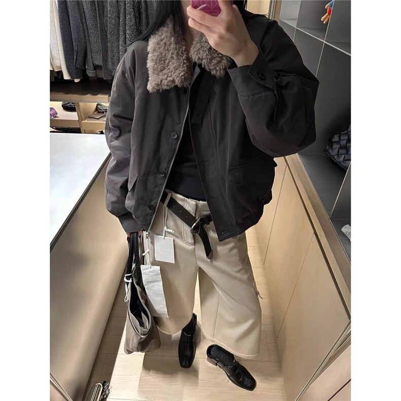 网图高品质毛毛领休闲廓形系扣外套工装棉服翻领棉衣G1173特P95,男装棉衣,电商A339