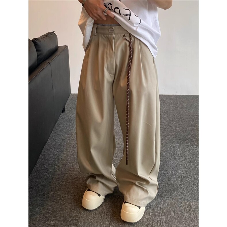 春夏美式复古通勤垂感黑色弯刀西裤男女直筒宽松潮牌阔腿休闲长裤,男装西裤,星座506A