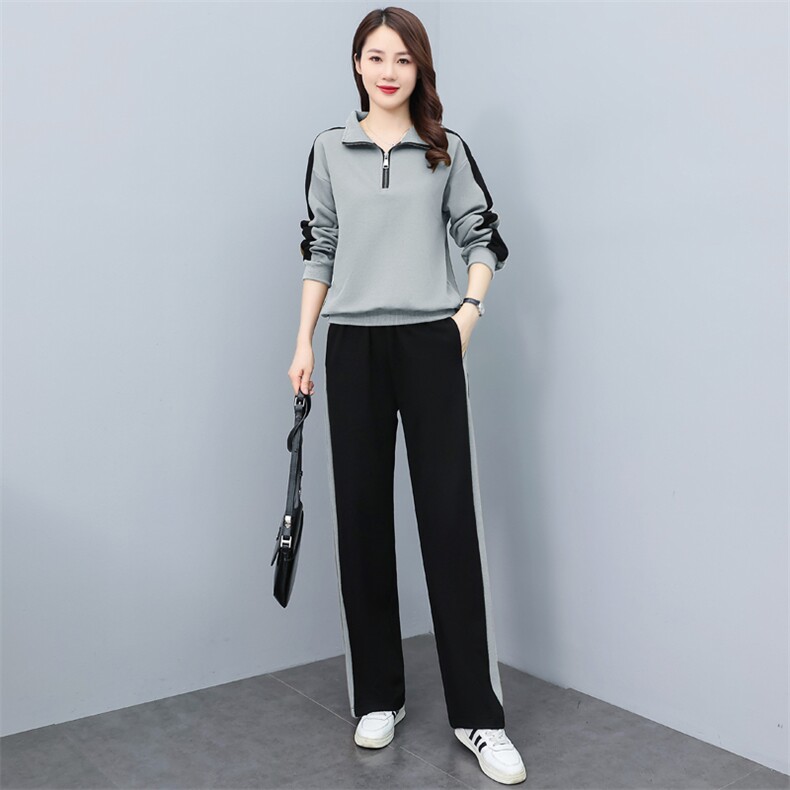 休闲运动时尚套装女装2025年春秋季新款大码洋气减龄阔腿裤两件套,女装套装/套裙,凝聚力