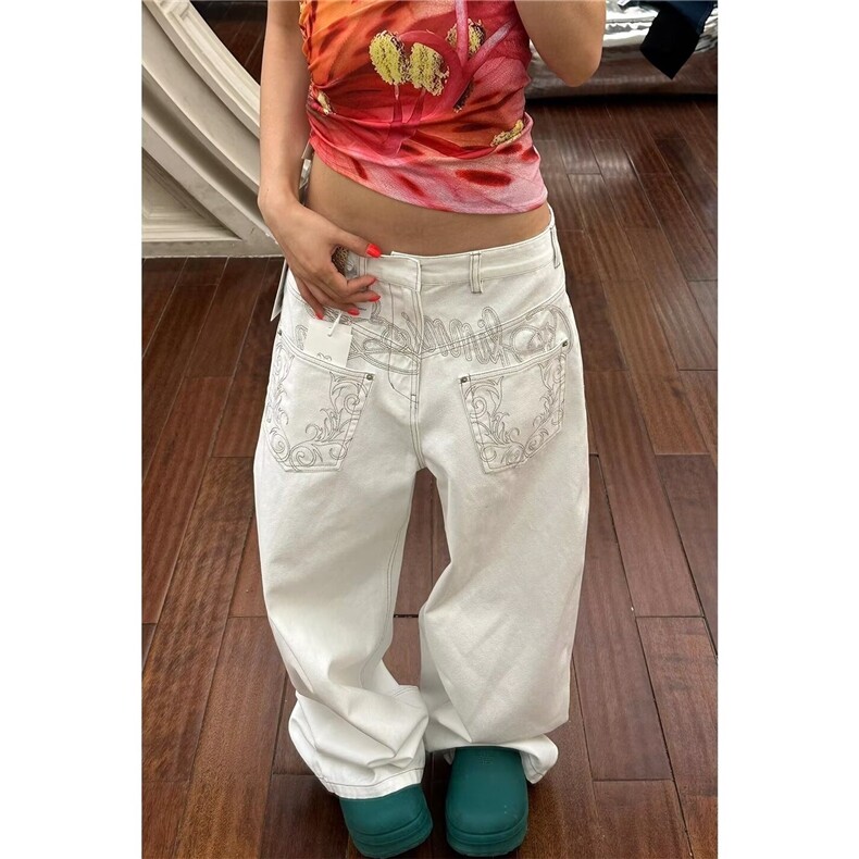 提花牛仔裤女2026春季新款直筒阔腿拖地高个子小香风RK3061-P52,男装牛仔裤,星座412-3