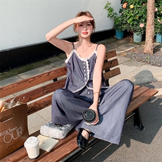 时尚套装连衣裙收腰吊带裙时尚女装韩版复古拼接小众，女装套装/套裙，2C029