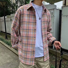 文艺格子衬衣男女长袖宽松帅百搭拼色2025秋季ins外套CY1229-P26，男装衬衫，星座412-1