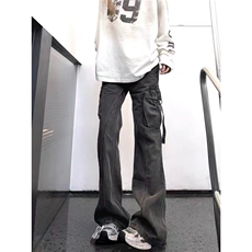 口袋工装牛仔裤男直筒美式高街潮牌痞帅水洗长裤1001-1-AK410-P58，男装牛仔裤，星座1001-1