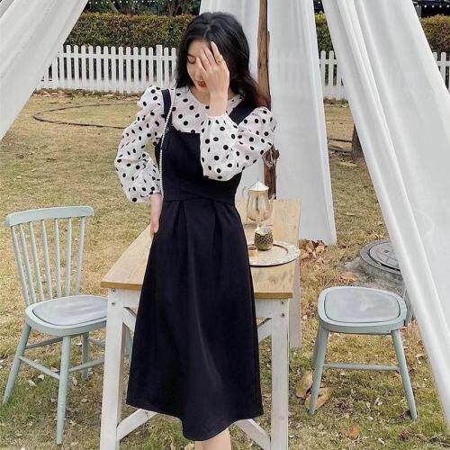 波点气质连衣裙两件套，女装连衣裙，Waves smile