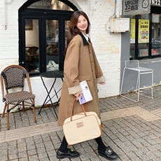长款长袖薄款翻领女士格子领风衣韩版慵懒风大衣春秋气质小个子，女装风衣，蝶眷