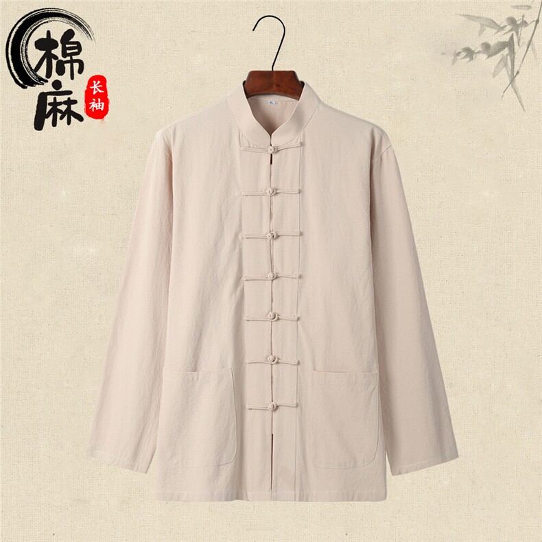 现货主推风春秋新款棉麻复古盘口长袖衬衫中式唐装CS03-P55,男装衬衫,星座217-5