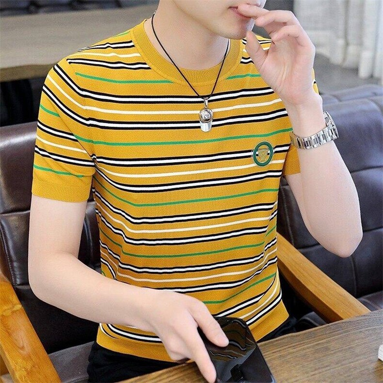 7326-P45夏季休闲时尚短袖毛衣男打底衫欧货T恤潮牌针织衫,男装T恤,电商D310B-1