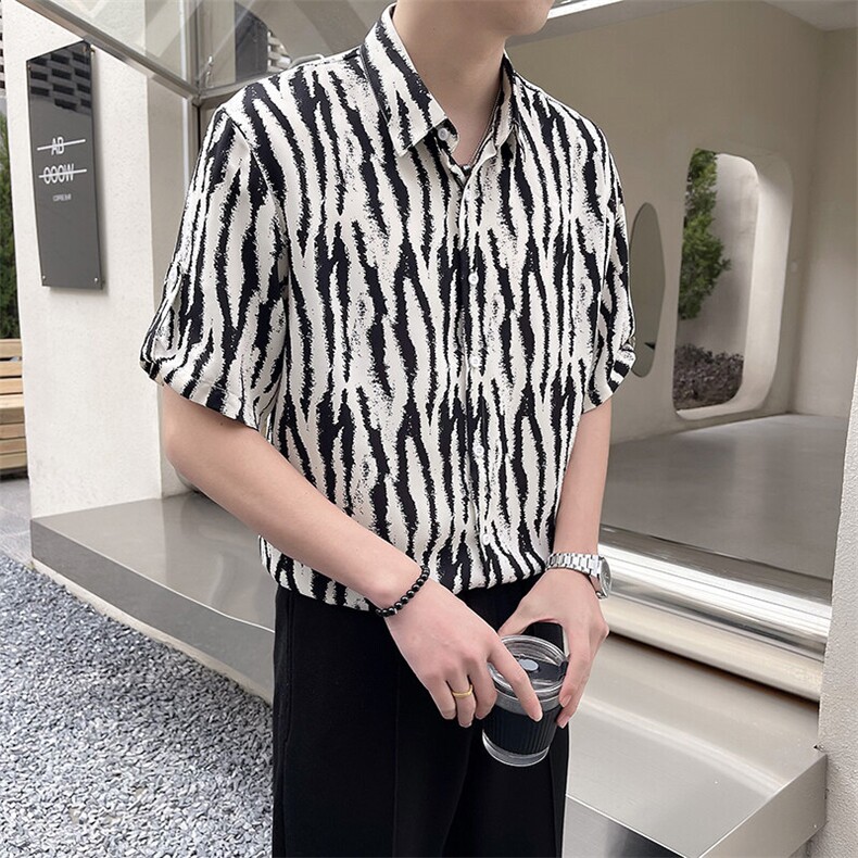 轻熟风~大码男装夏季斑马纹中袖衬衫C211/P40,男装衬衫,电商B331