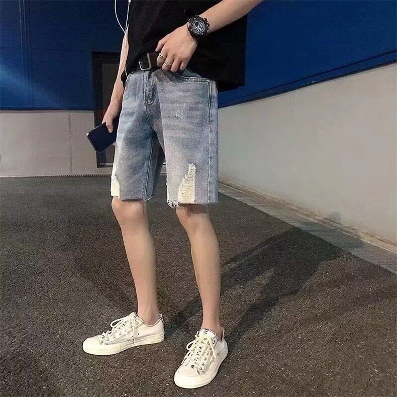 港风破洞牛仔短裤男潮牌网红五分裤嘻哈潮流百搭宽松,男装牛仔裤,星座506A