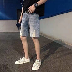 港风破洞牛仔短裤男潮牌网红五分裤嘻哈潮流百搭宽松，男装牛仔裤，星座506A