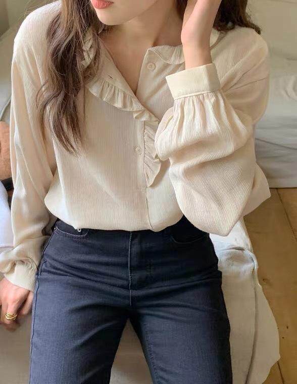 2021春季韩系荷叶边雪纺上衣，女装，LMNC