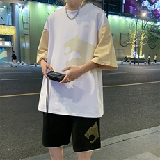 高品质夏季短袖T恤港风套装青少年纯棉潮流假男装DF317P65控89，男装休闲套装，电商A086