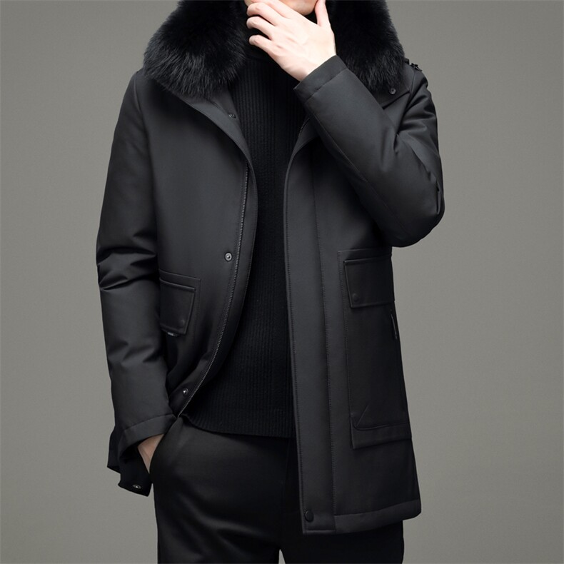 新款冬中长款狐狸毛领羽绒服中年男休闲拆卸帽外套YYYR6803-P400,男装羽绒服,电商B212（原钱塘6029）