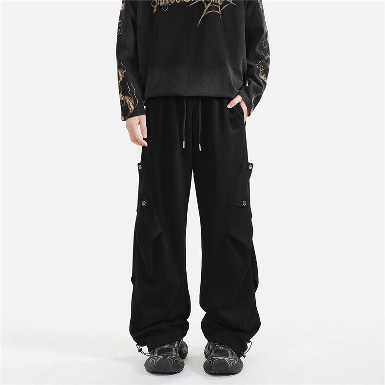 美式高街运动卫裤男秋季潮牌重磅褶皱直筒裤男生宽松百搭休闲长裤，男装休闲裤，电商B336