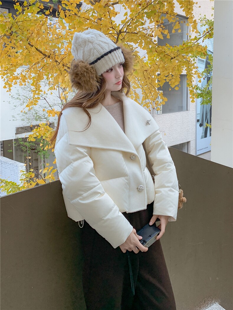 现货210-3299-P275-K39870羊毛双面呢拼新90白鸭绒,女装羽绒服,韩蜜菓