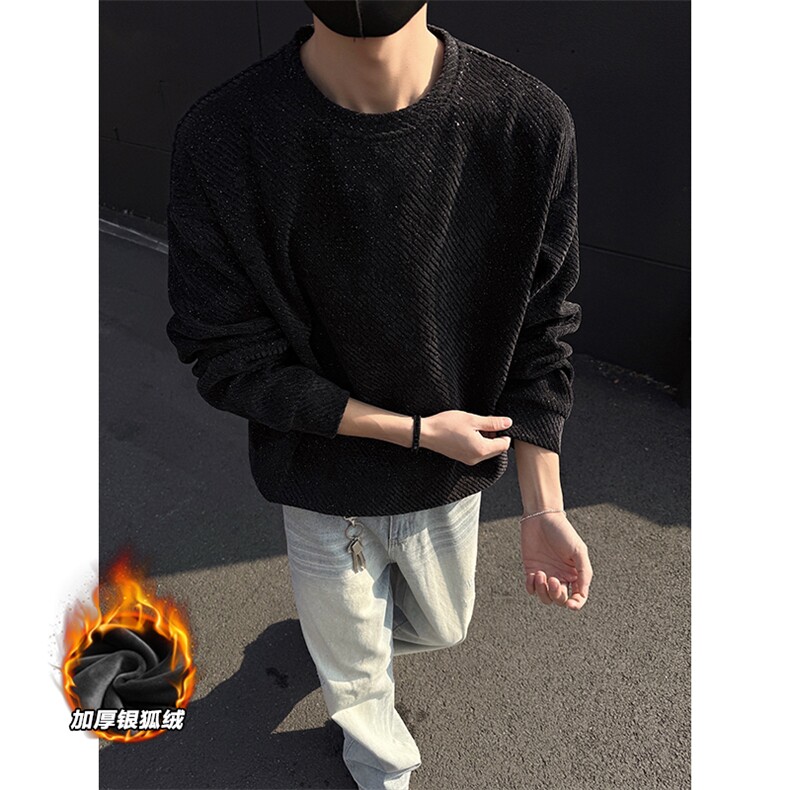 520g高克重雪尼尔斜纹加绒银狐绒长袖卫衣男W5064J加绒-特P40控78,男装卫衣,电商A001-1