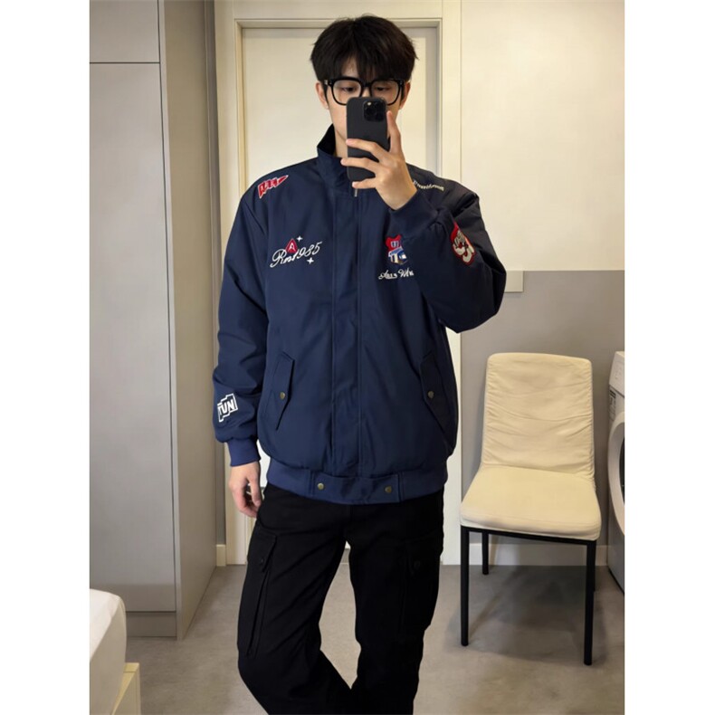徽章刺绣防风立领潮牌短款夹克机车服,男装夹克,四季星座505