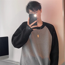 1506A/GMY6120/P46男女秋冬新款时尚拼接插肩袖圆领毛衣日系1，男装针织衫/毛衣，星座1506A