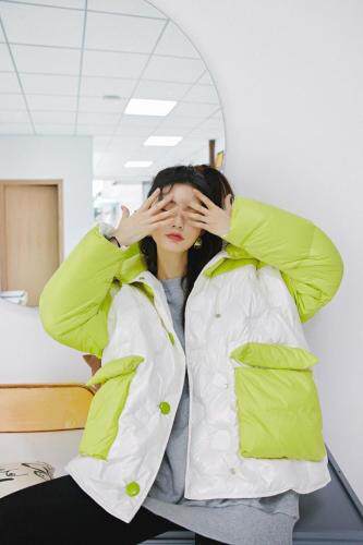 2021冬撞色羽绒服，女装羽绒服，YOUER DENG