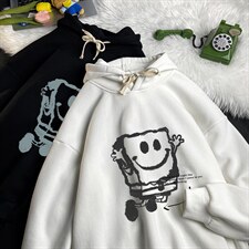 WY2245-P35加绒款-P40海绵宝宝纯棉连帽卫衣男大码运动帽衫宽松薄，男装卫衣，电商A040