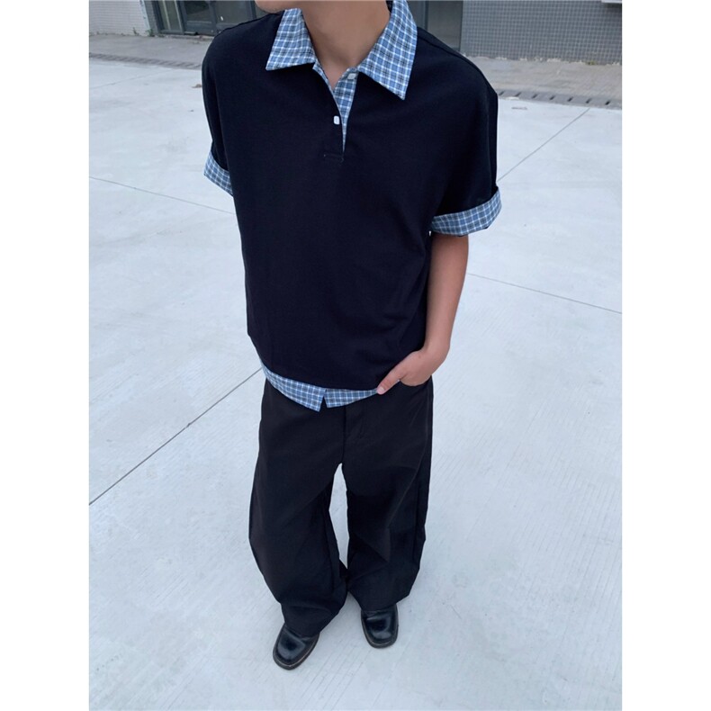 T恤假两件短袖男款夏季潮牌衬衫拼接t恤重磅美式polo衫TA05-P36,男装T恤,星座208-5