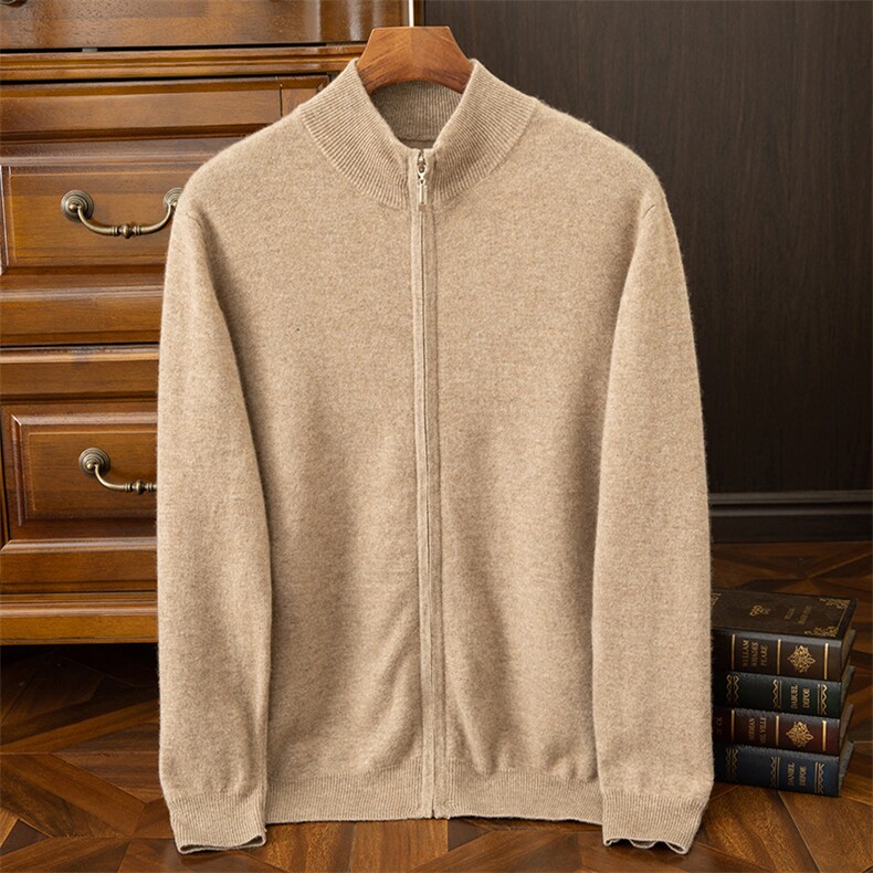男款秋冬保暖衫35%半高领拉链开衫男装，男装羊绒开衫，飞邦羊绒