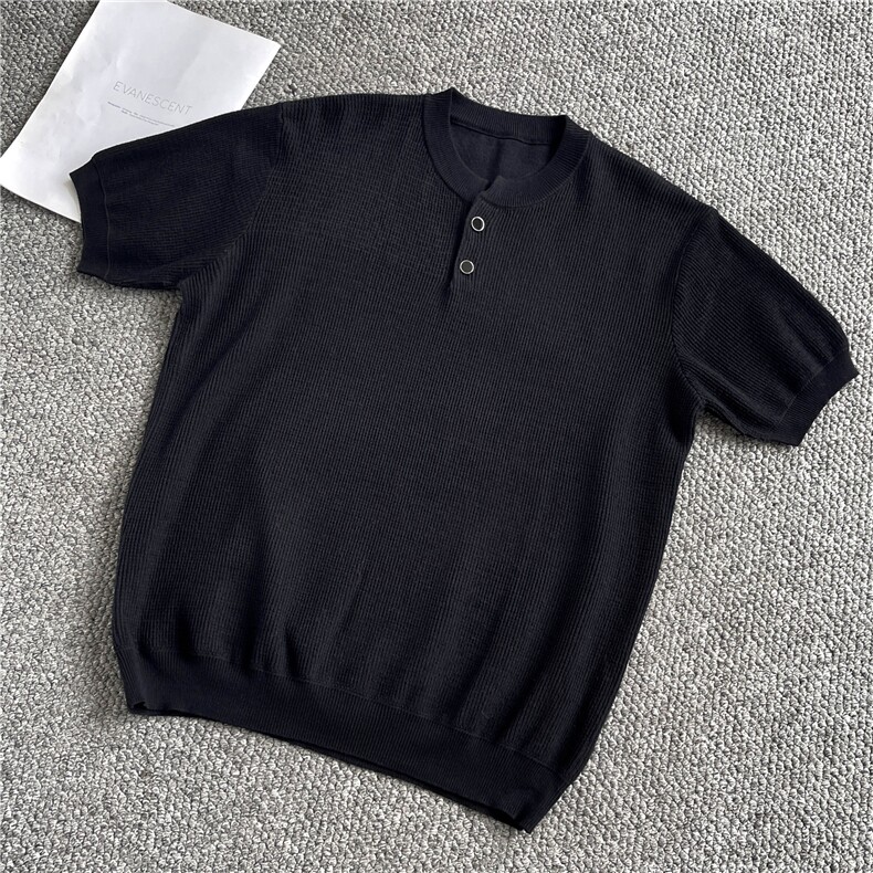 现货！亨利领针织衫短袖夏季男款慵懒风纯色-LK80068-特批40,男装针织衫/毛衣,电商A061