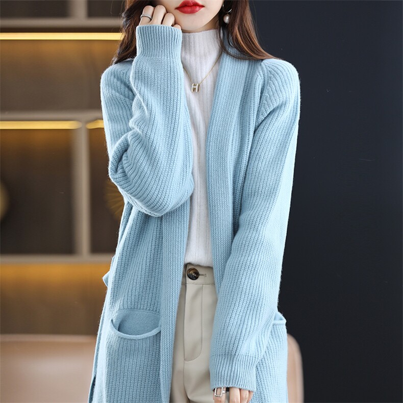 开衫中长款2024年秋季羊毛纯色长袖显瘦羊毛衫,女装羊毛衫,冀清阳荣