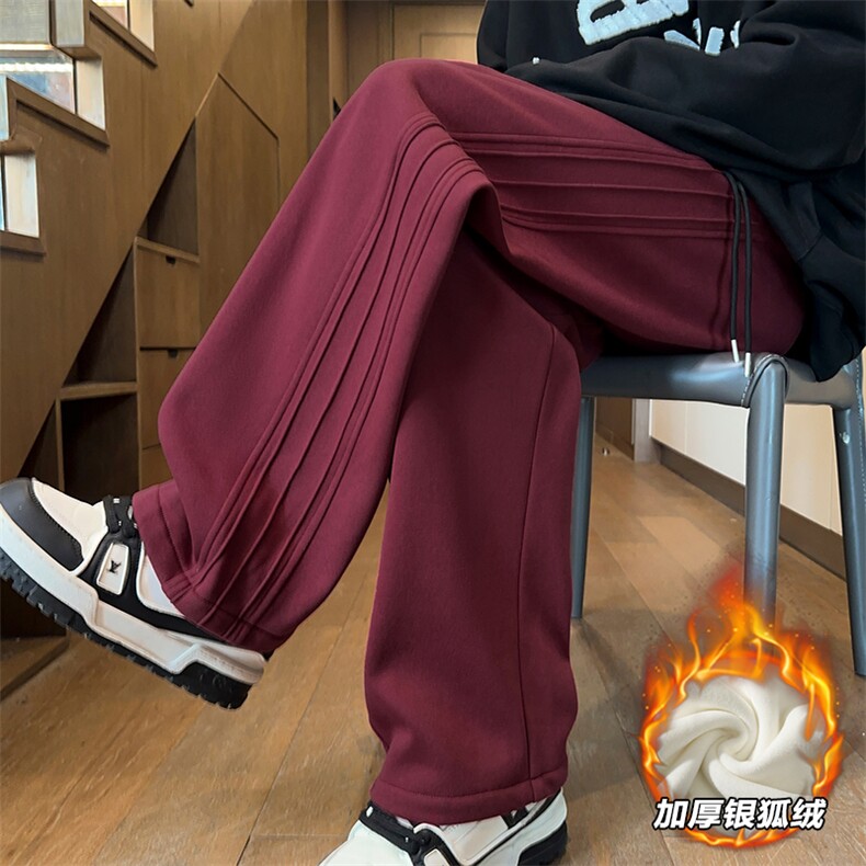 特批P35无差价冬款安哥拉红褶边卫裤男加绒大码阔腿裤K1114J加绒，男装休闲裤，电商A001