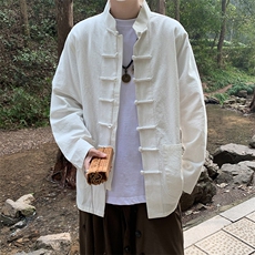 现货主推风春秋新款棉麻复古盘口长袖衬衫中式唐装CS03-P55，男装衬衫，星座217-5