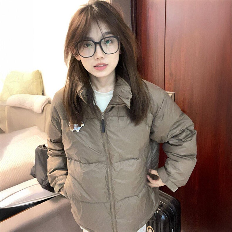 学院风甜美复古腊肠狗刺绣面包服外套女冬季宽松加厚立领棉衣棉服图片