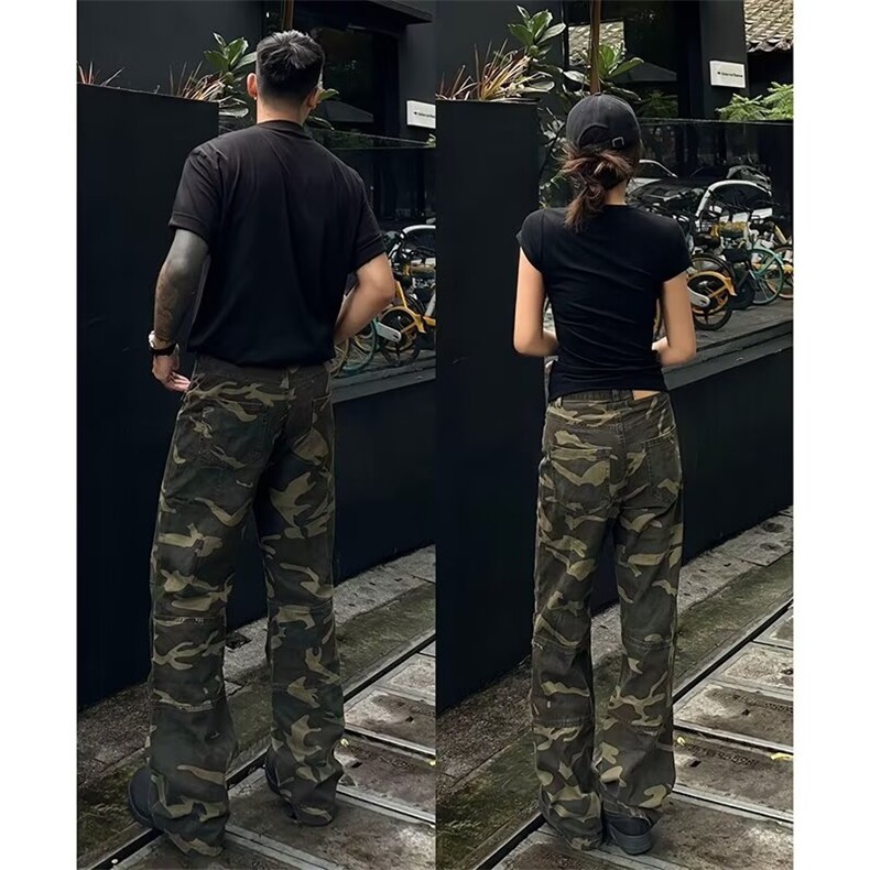 网络图现货美式复古迷彩男女工装直筒宽松微喇牛仔裤J8146-P58,男装牛仔裤,星座715-7
