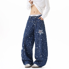【现货】XZ1218BK7895特价P54美式复古星星印花贴布牛仔裤，男装牛仔裤，星座1218（原611-3）