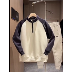 1506A/G90410/P46潮牌拼色长袖Polo衫字母美式宽松半拉链卫衣，男装Polo衫，星座1506A