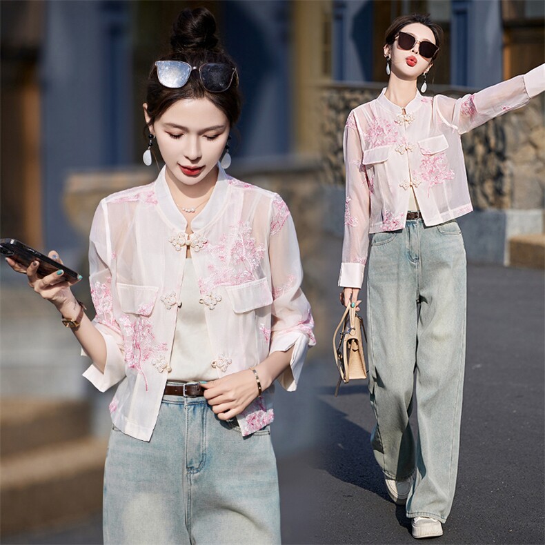 新中式国风外套女2024夏季新款小个子气质复古刺绣漂亮薄款防晒衣，女装防晒衣，依如秀(原杭风阁)